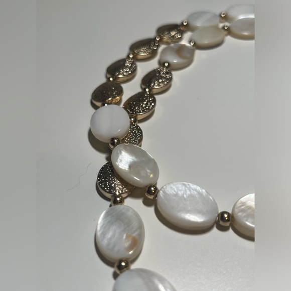 Double Strand Gold and Mother Of Pearl Necklace - Picture 1 of 6